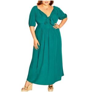 City Chic Villa Capri Maxi Dress Marine Teal Puff Sleeve Sweetheart Size 18